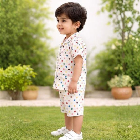 Kids White Polka Dot Shirt & Nikar Set – Summer Outfit