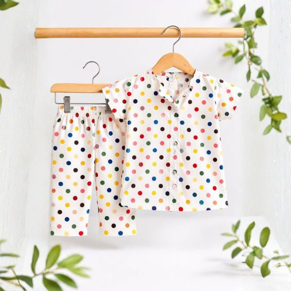 Kids White Polka Dot Shirt & Nikar Set – Summer Outfit