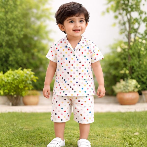 Kids White Polka Dot Shirt & Nikar Set – Summer Outfit