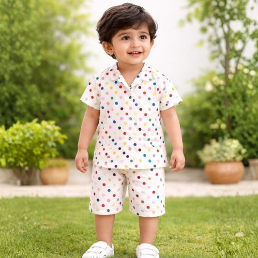 Kids White Polka Dot Shirt & Nikar Set – Summer Outfit