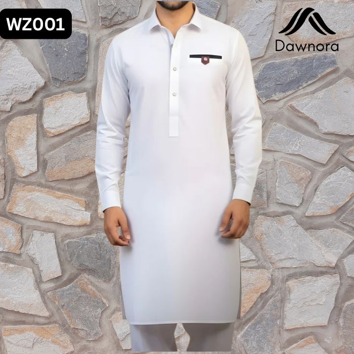 Premium White Wash & Wear Stitched Shalwar Kameez for Men - Free Delivery