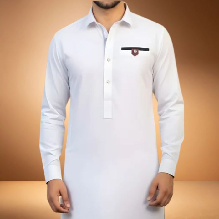 Premium White Wash & Wear Stitched Shalwar Kameez for Men - Free Delivery